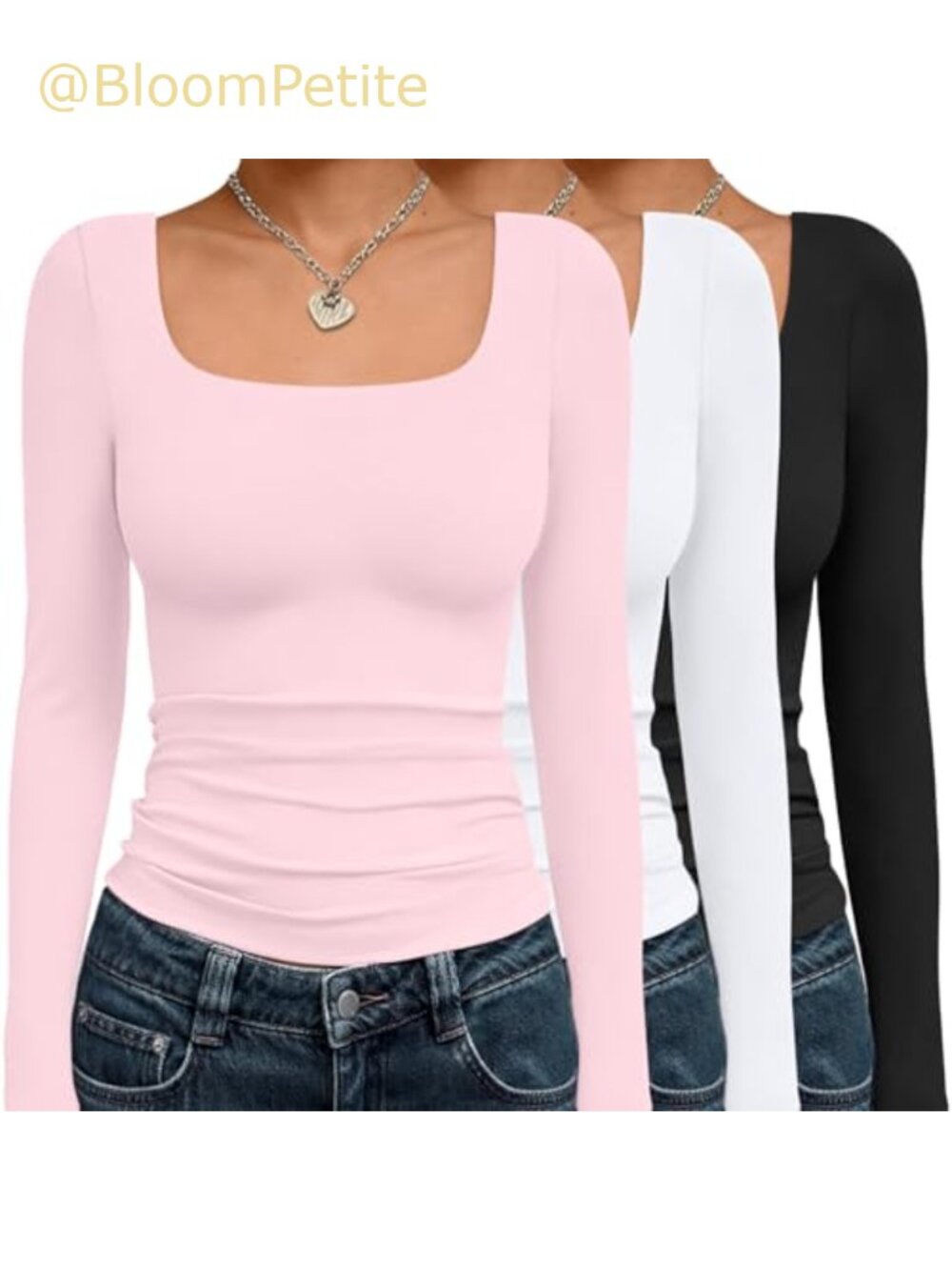 Women's Long Sleeve Scoop Neck Slim Fit T-Shirts 3 Pack Y2K Style
